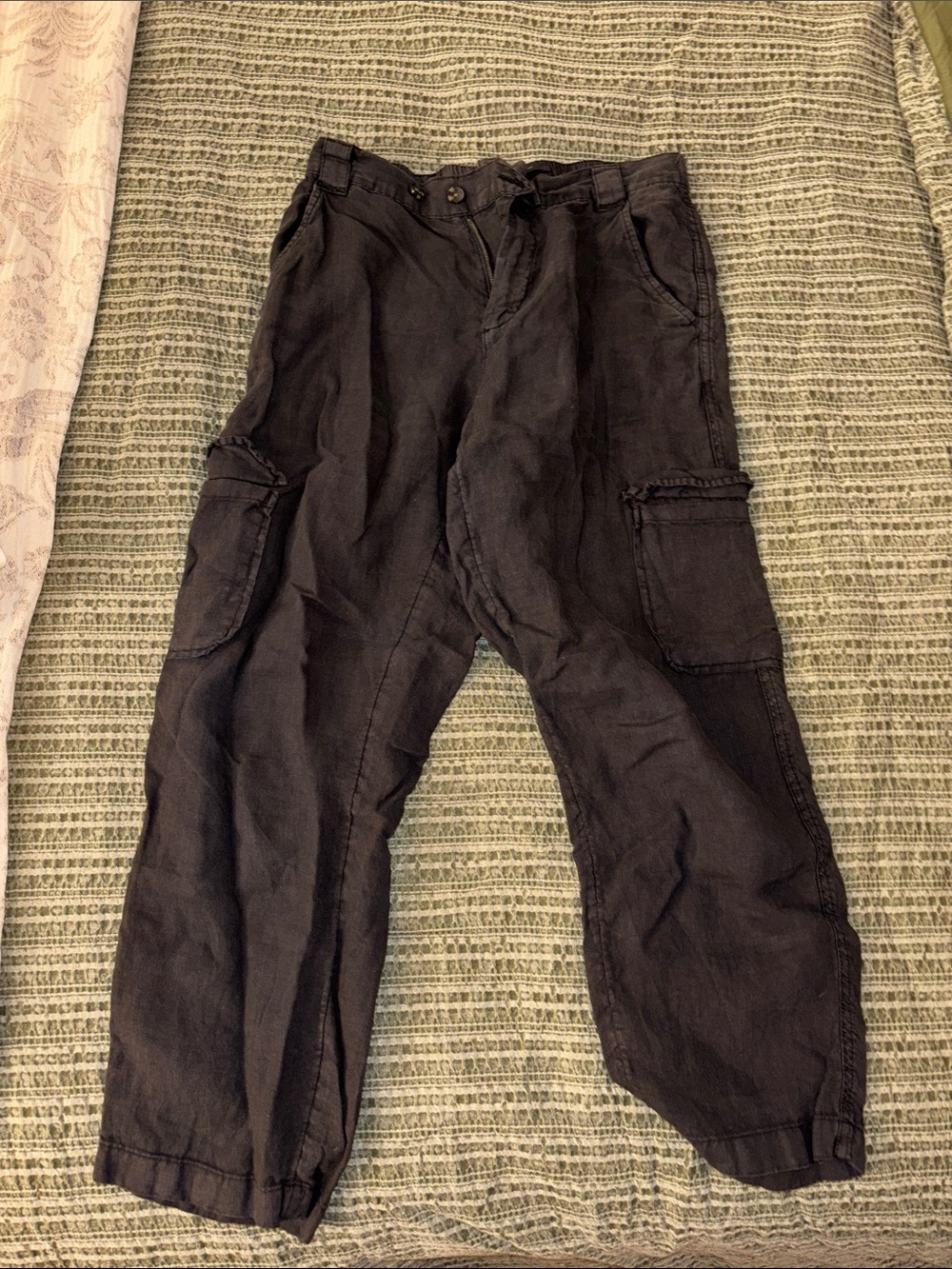Women's Black Linen Cargo Pants - Casual Utility Style